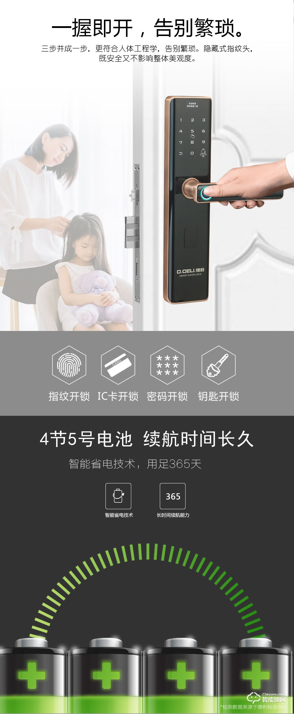 德利智能鎖 家用防盜門(mén)隱形一握開(kāi)智能門(mén)鎖
