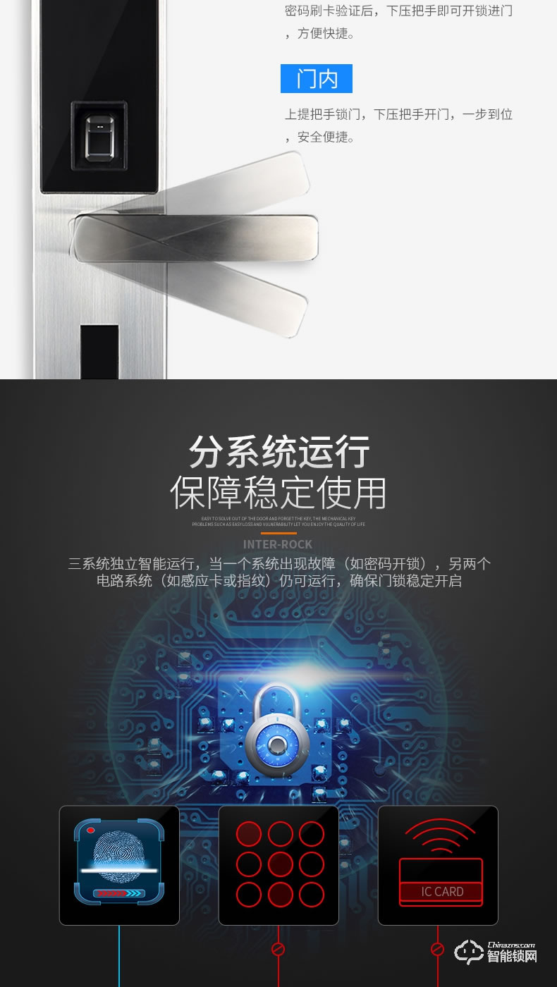英特羅指紋鎖 智能門鎖防盜木門不銹鋼門鎖