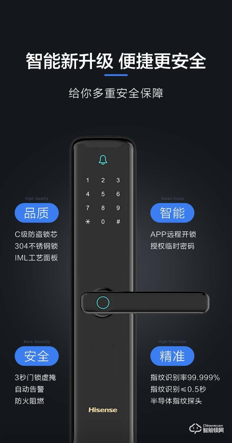 海信智能鎖 SL868智能指紋鎖家用防盜電子密碼門鎖