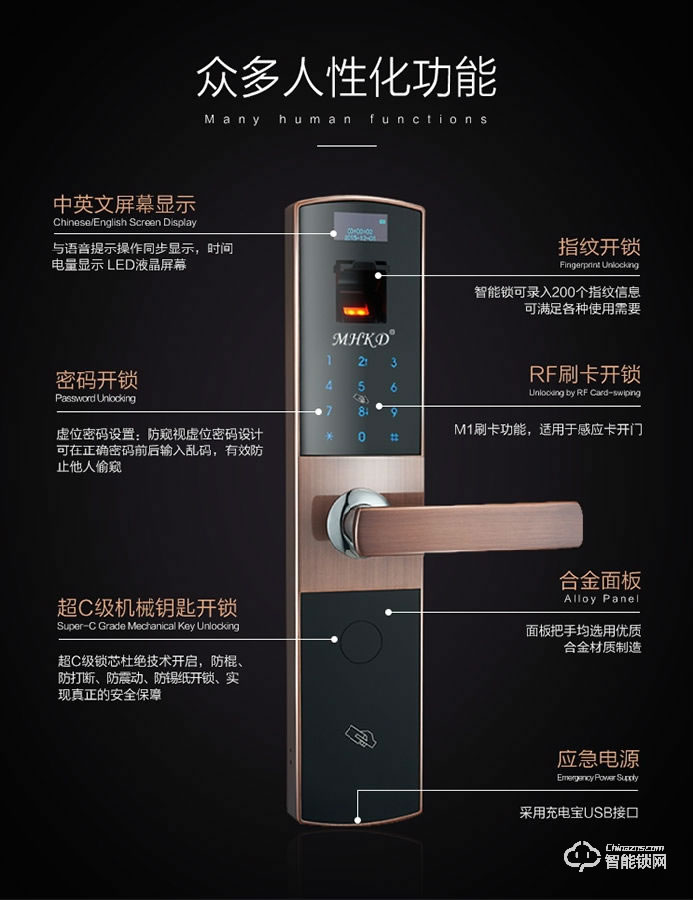 曼哈卡頓智能鎖 808時(shí)尚直板智能鎖