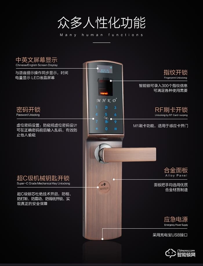 曼哈卡頓智能鎖 806進口芯片 C級防盜智能鎖