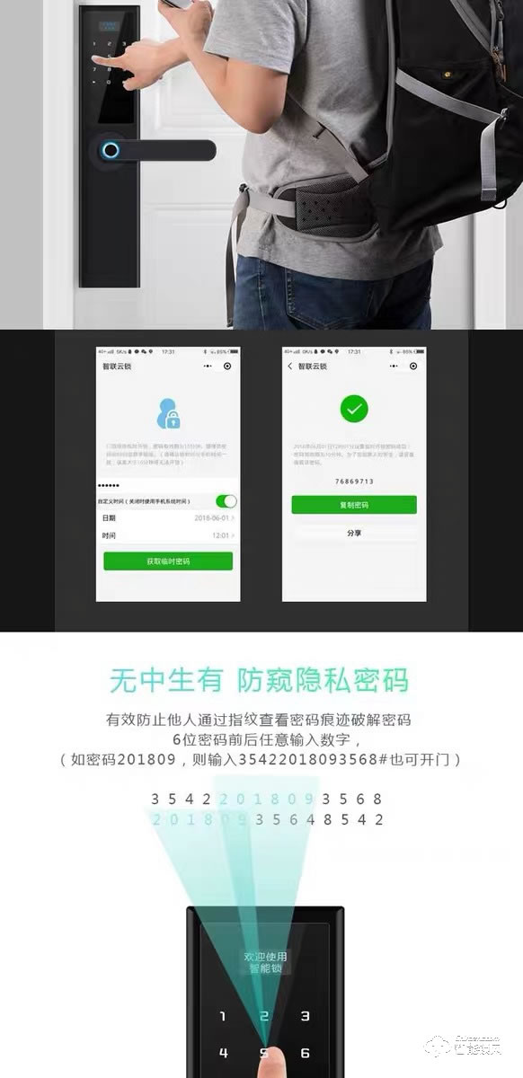 梵歌指紋鎖 026防盜大門鎖防貓眼鎖把手指紋鎖