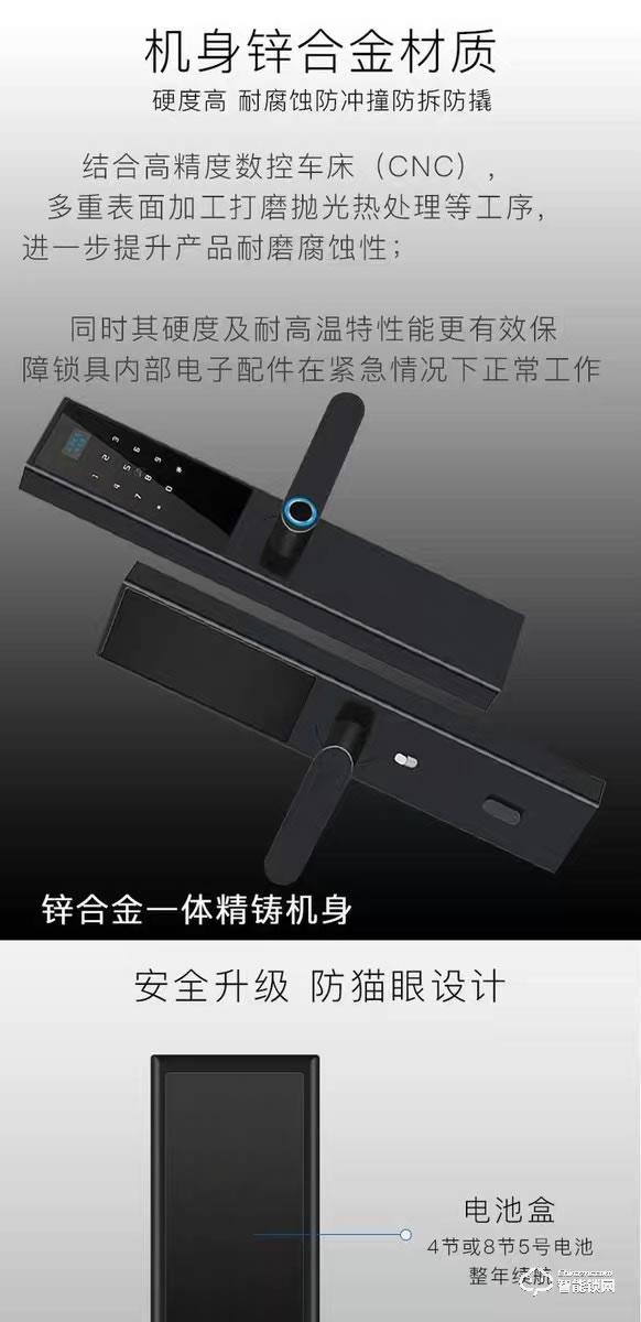 梵歌指紋鎖 026防盜大門鎖防貓眼鎖把手指紋鎖