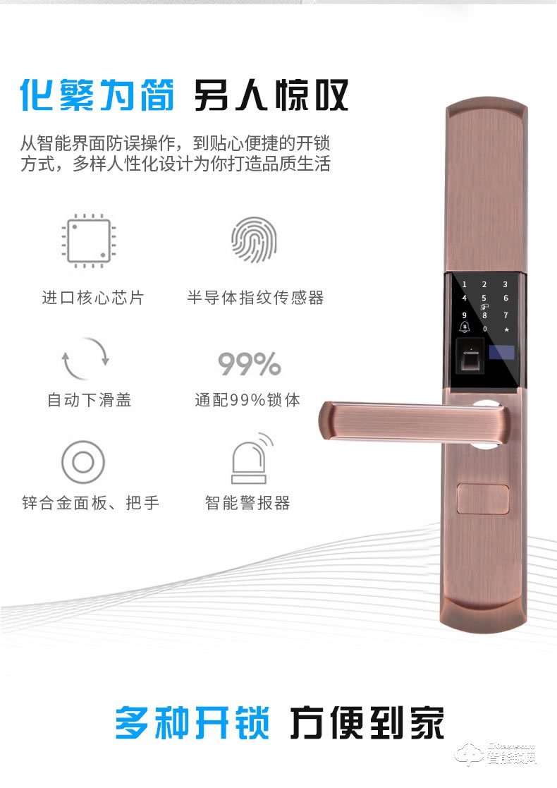我愛(ài)我家智能鎖 滑蓋指紋密碼鎖