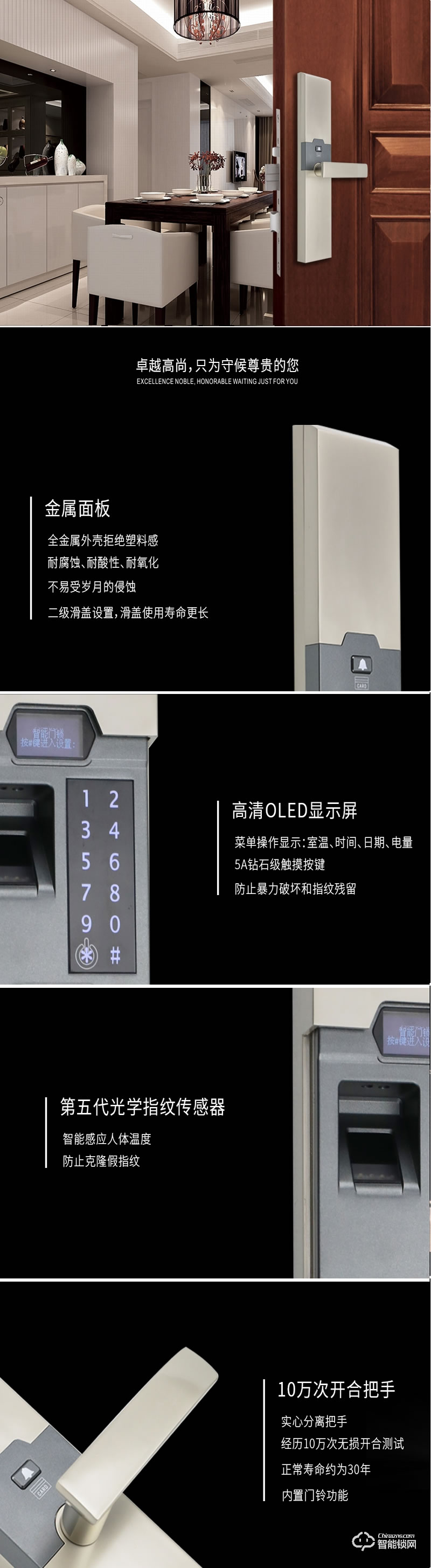 英仕諾智能鎖 MF-H2802金屬面板智能鎖