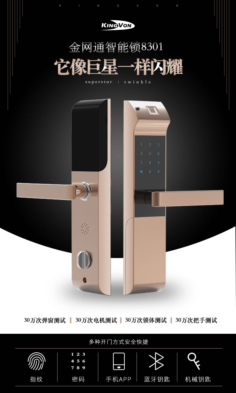 金網通智能鎖 8301臨時密碼C級鎖芯智能鎖