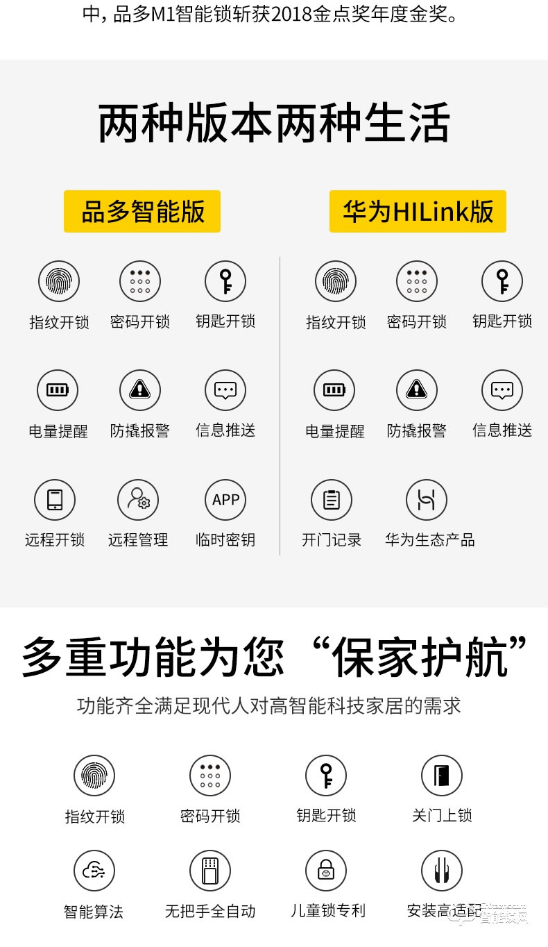 品多智能鎖 m1華為HiLink智能鎖全自動密碼鎖門鎖