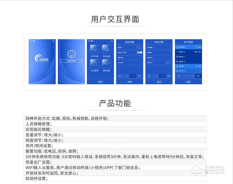 艾銳世虹膜智能鎖 IRL800時尚平板虹膜識別智能鎖