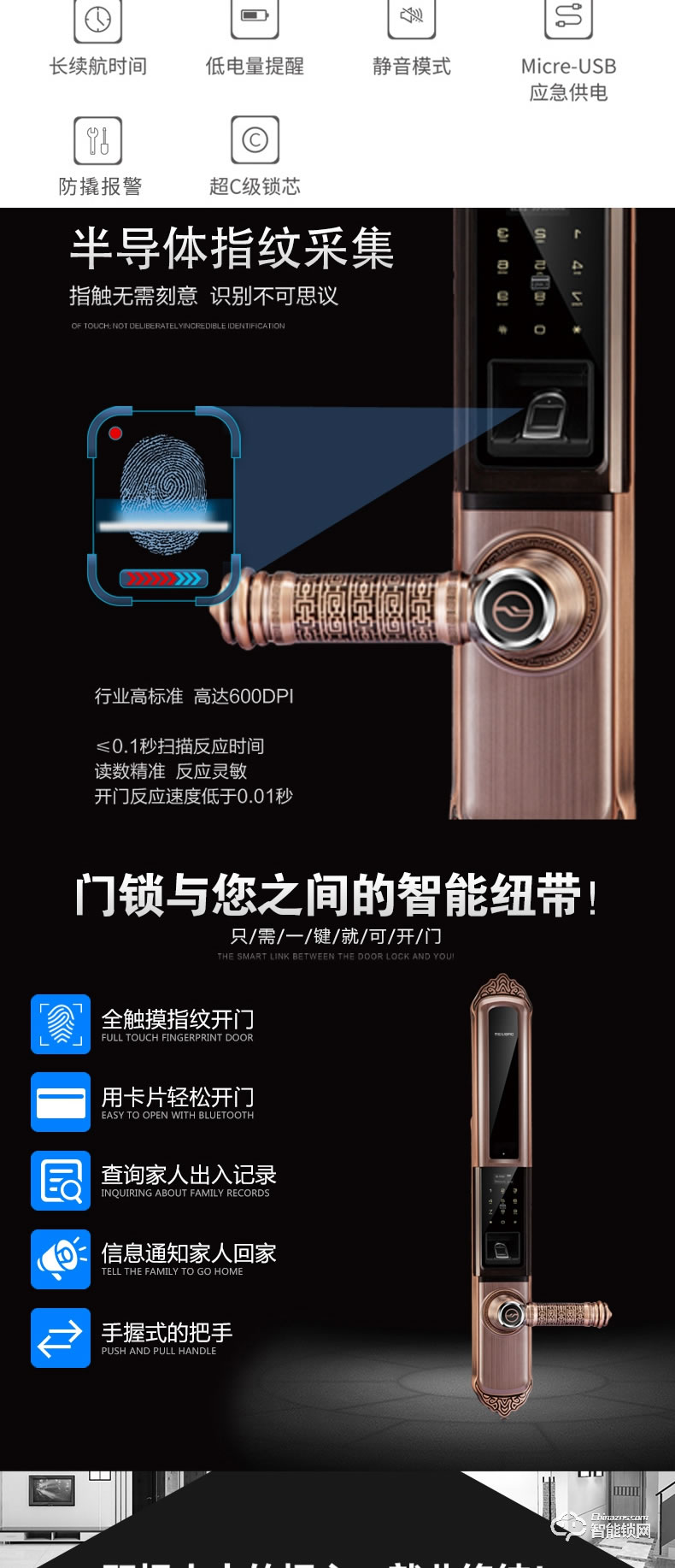 美利保智能鎖 M616B滑蓋智能指紋鎖