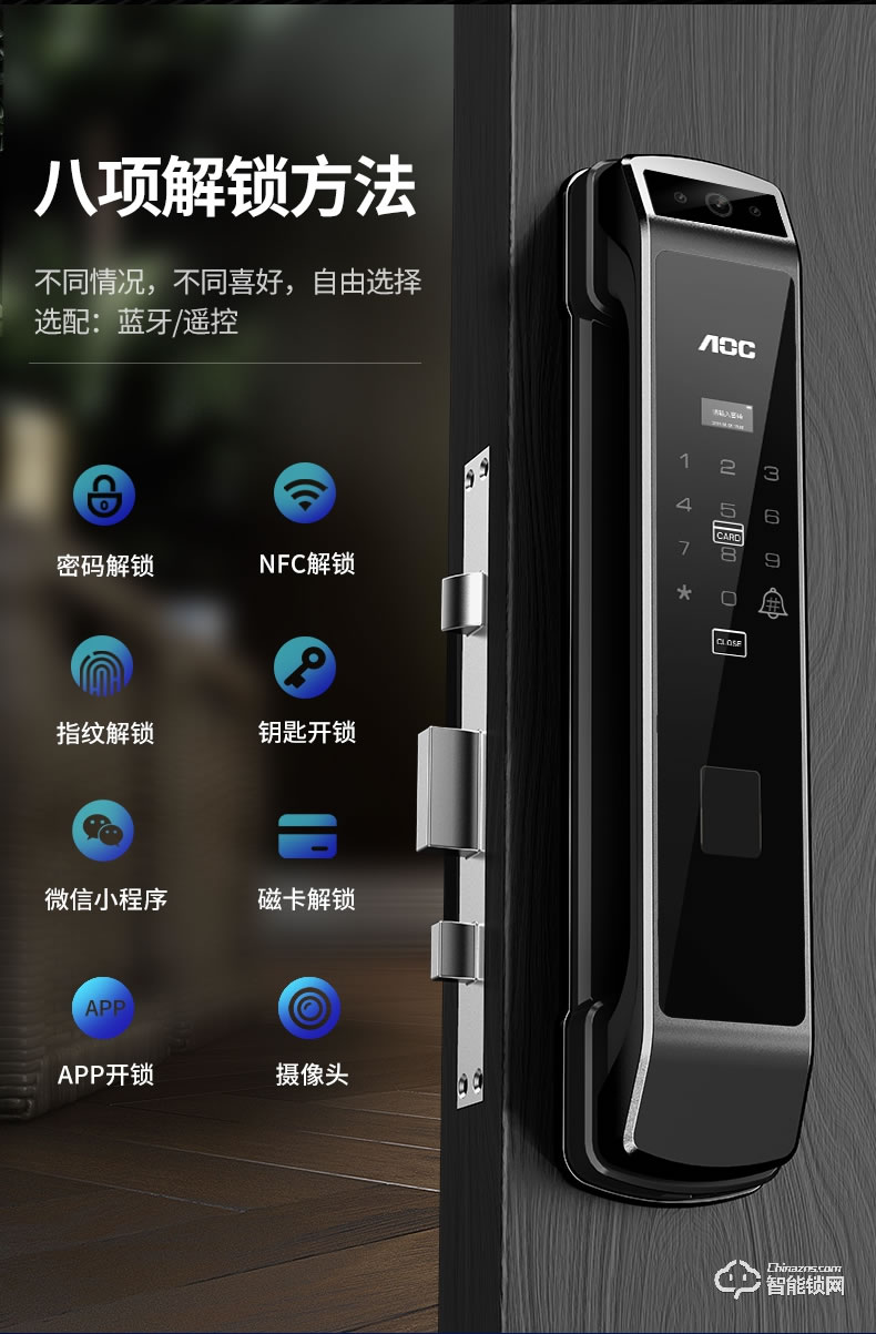 AOC智能鎖 E6S全自動WIFI帶攝像頭遠程監控可視對講智能鎖
