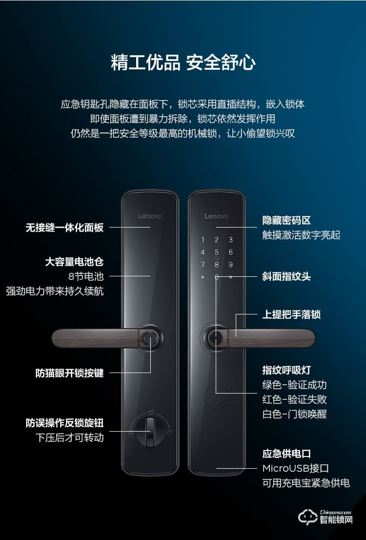 聯(lián)想智能鎖 E1智能門鎖家用防盜門電子鎖