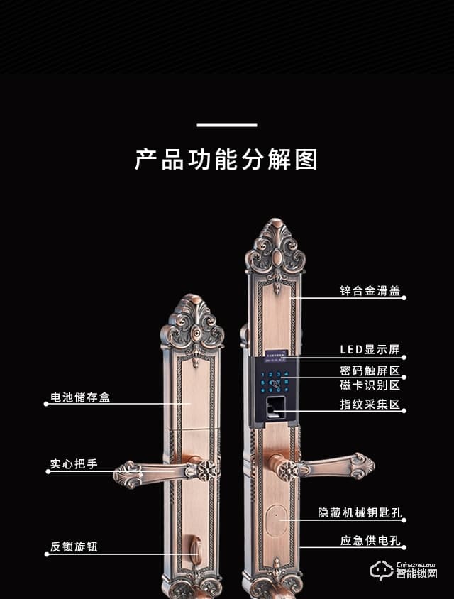 西紅仕智能鎖 V7豪華別墅指紋密碼磁卡鎖