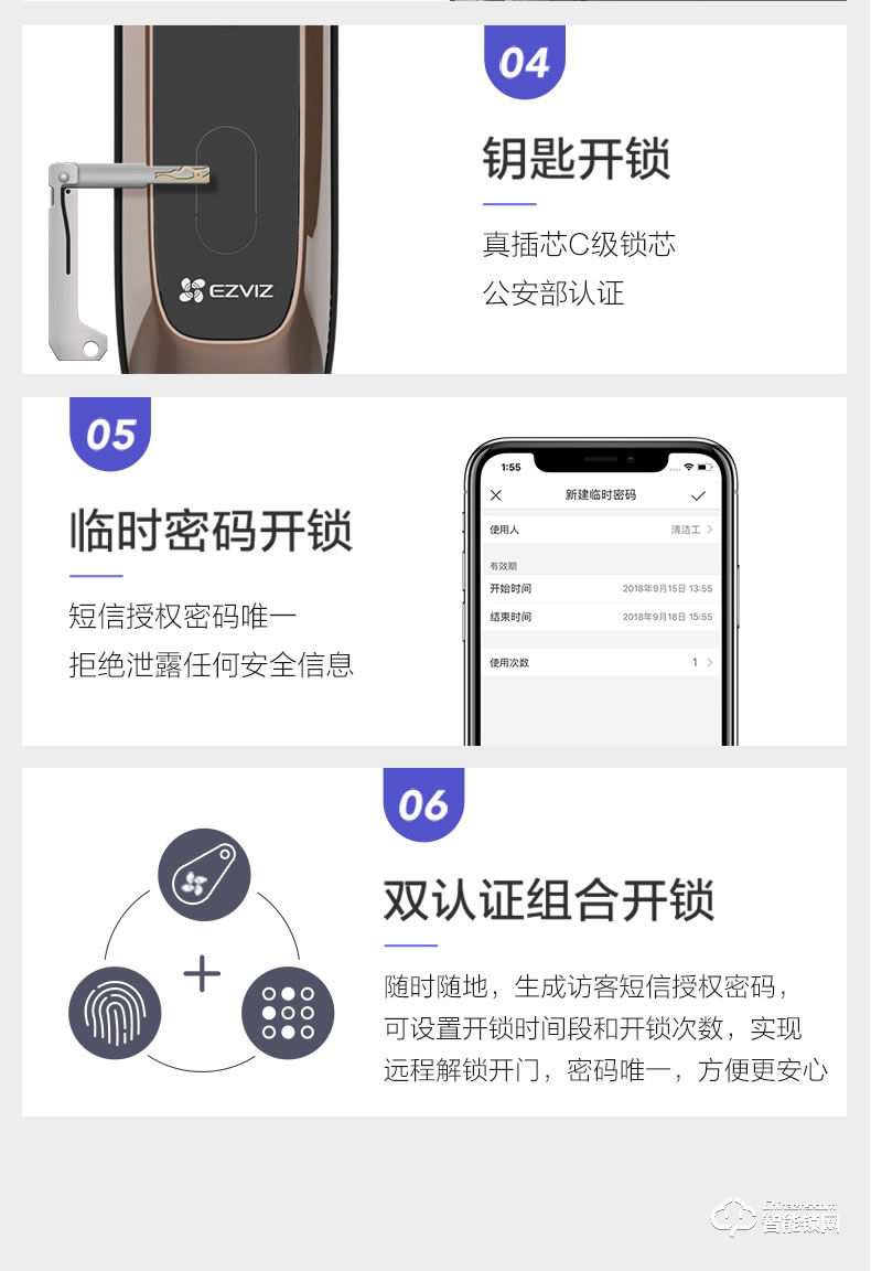 螢石智能鎖 DL20VS一握開(kāi)指紋電子密碼鎖
