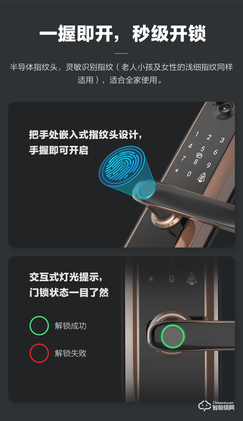 螢石智能鎖 DL20VS一握開(kāi)指紋電子密碼鎖