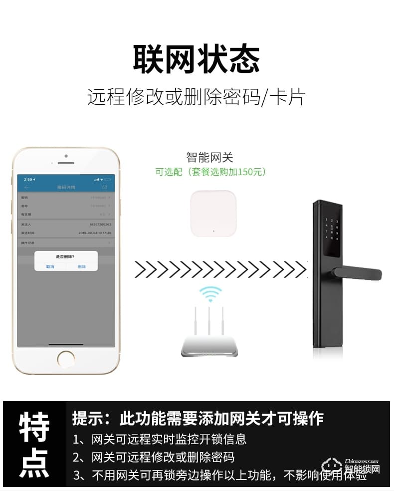 云訊智能鎖 H3智能防盜門出租房遠程鎖
