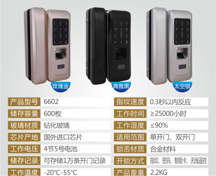 新視圖智能鎖 X380雙門(mén)免開(kāi)孔玻璃門(mén)指紋鎖