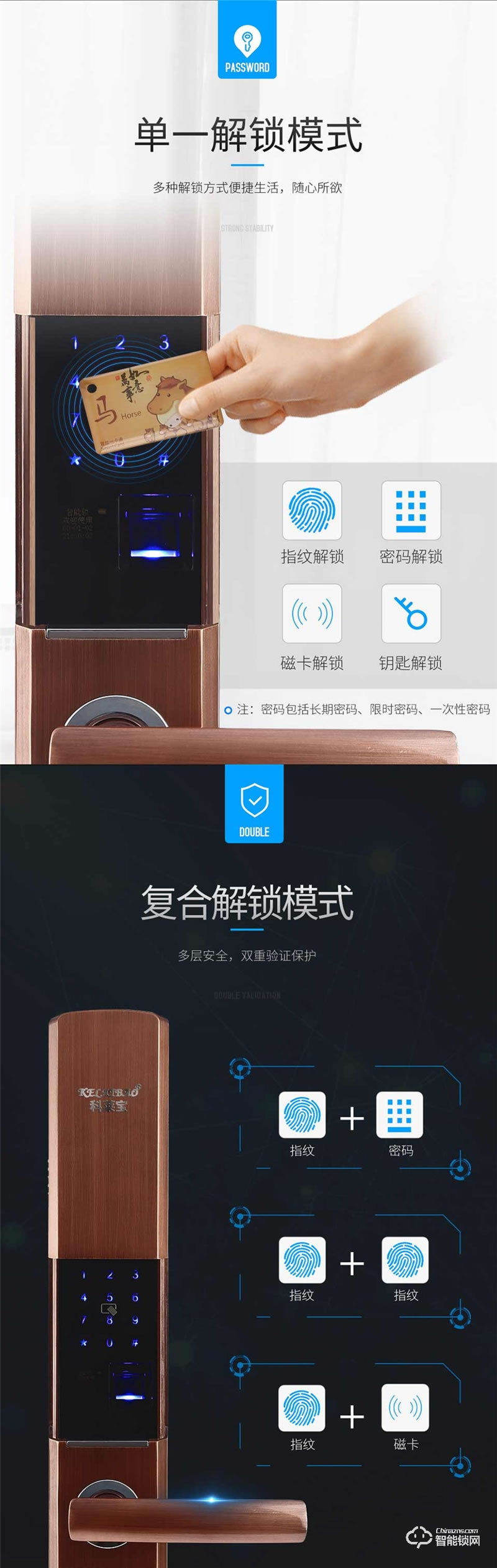 科萊寶智能鎖 KLB-9005防盜門滑蓋密碼鎖智能門鎖