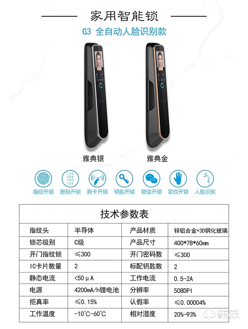 國青智能鎖 G3家用全自動人臉識別智能鎖