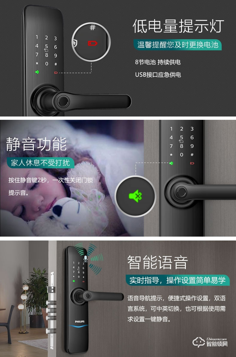 飛利浦智能鎖 7100DS家用防盜門智能鎖密碼鎖