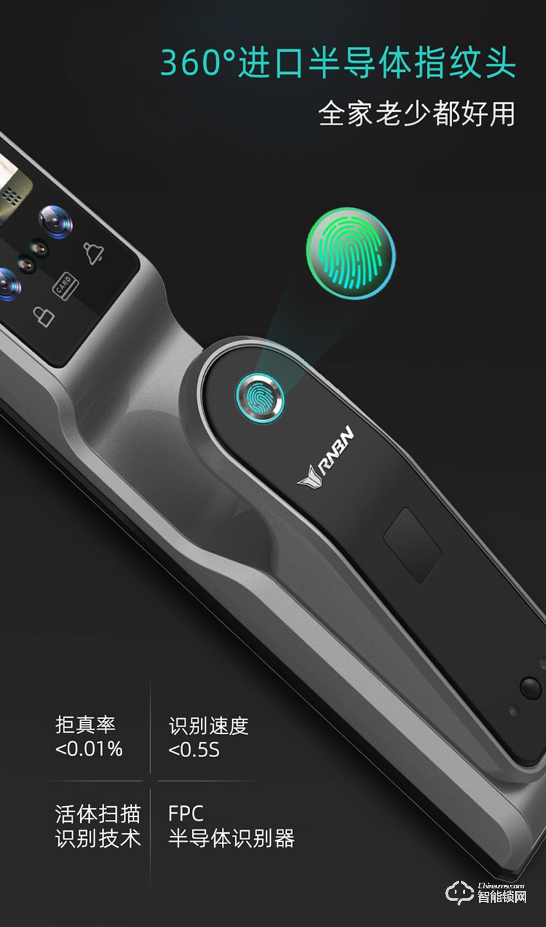 RNBN智能鎖 V9全自動人臉識別鎖密碼鎖
