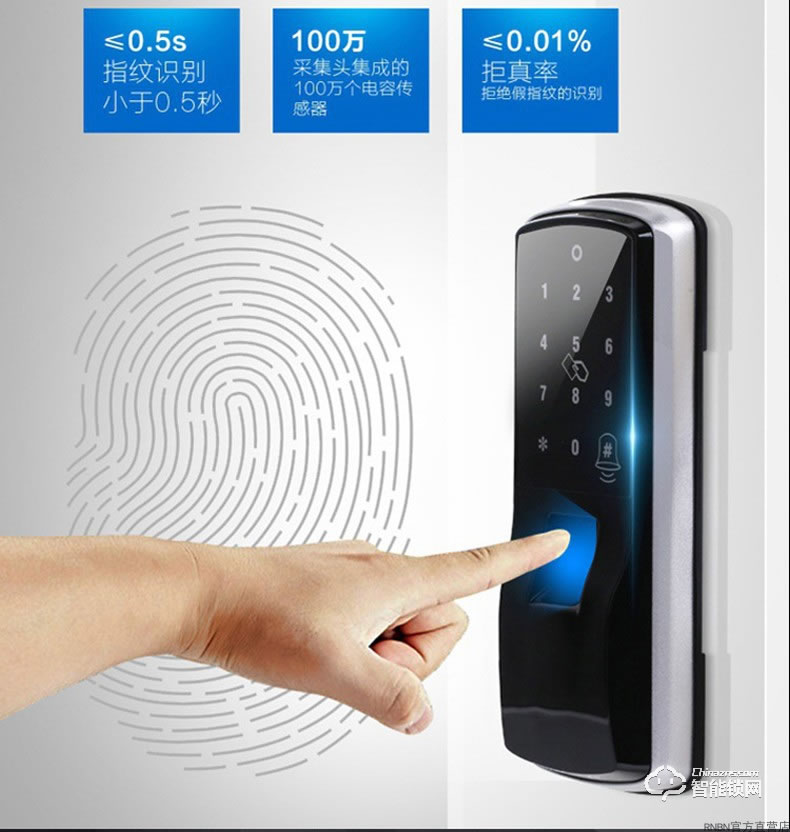 RNBN智能鎖 T4辦公室玻璃門指紋鎖