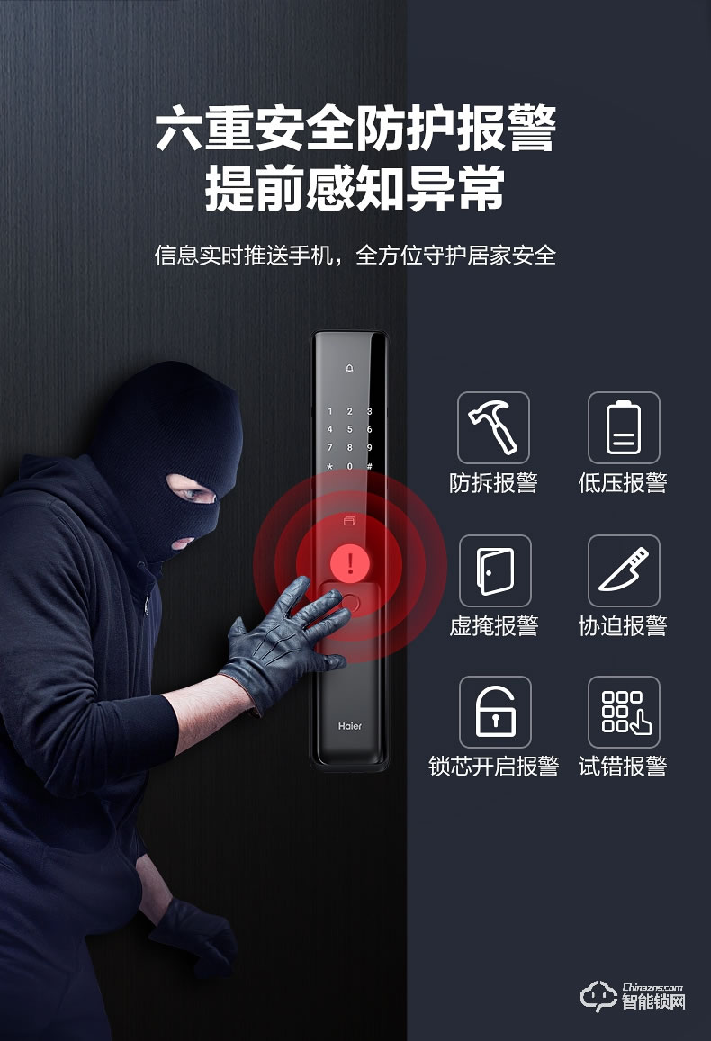 海爾智能鎖 P18推拉式家用防盜門全自動智能鎖