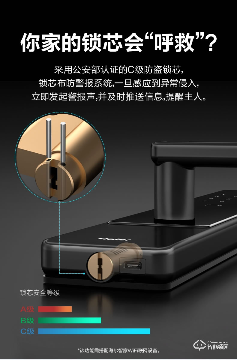 海爾智能鎖 E18直板式防盜門智能門鎖電子密碼鎖
