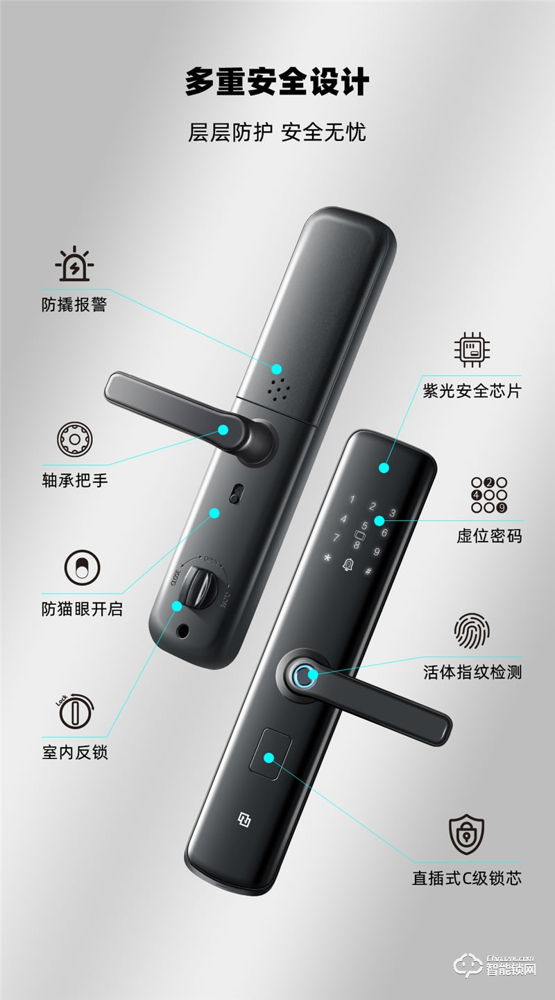 紫光安芯智能鎖 S1家用防盜門防貓眼電子門鎖