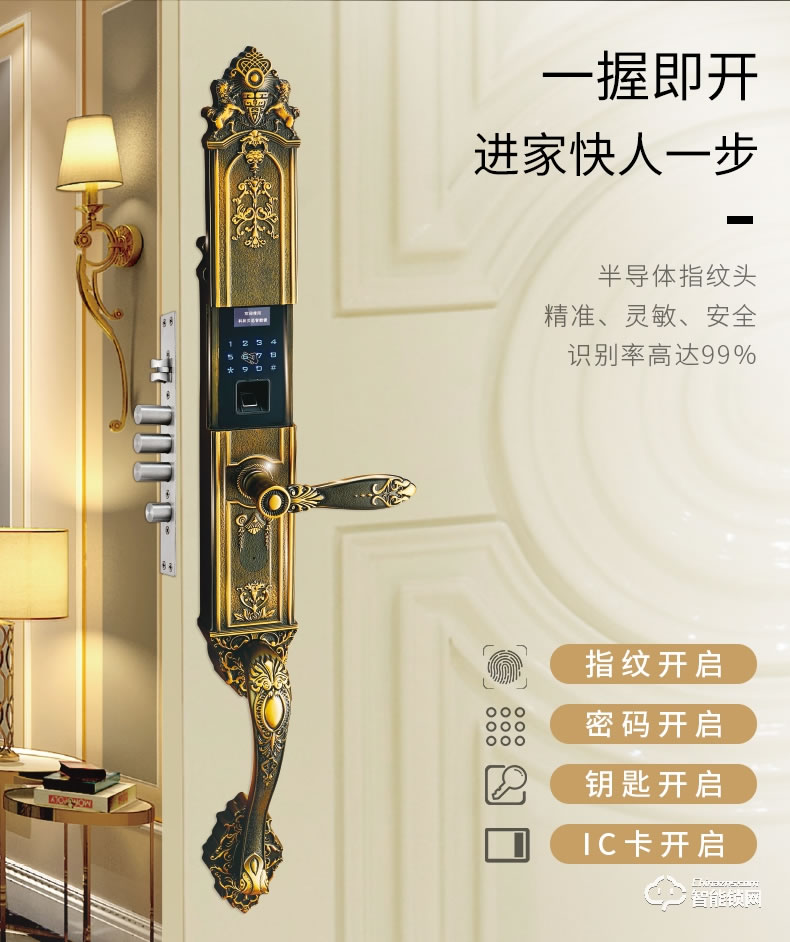 科林貝思智能鎖 CK-B04純銅定制別墅門指紋鎖