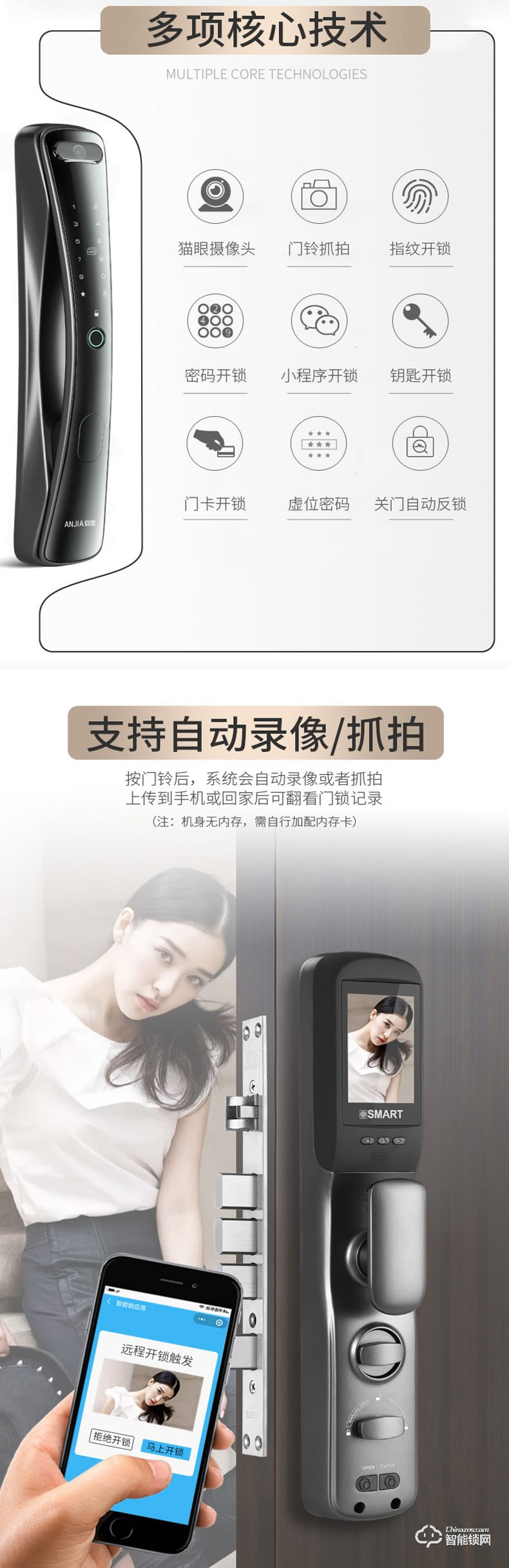 安嘉智能鎖  AN-理想家可視貓眼視頻指紋鎖