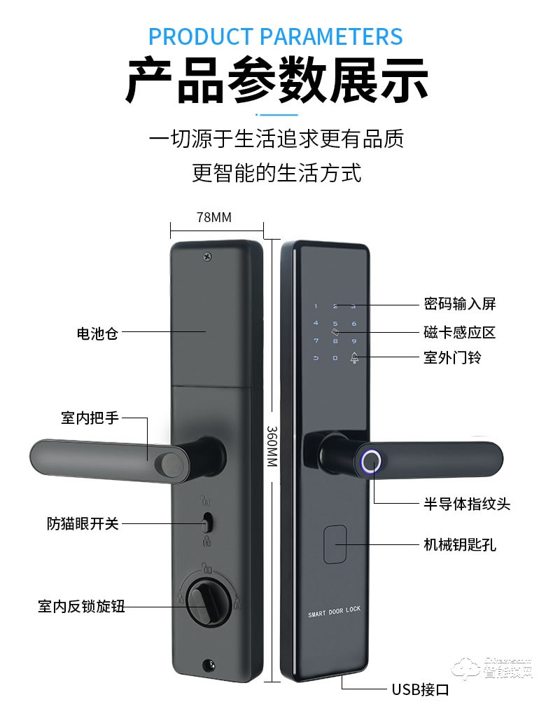 核奕智能鎖 A210家用防盜門一握開電子密碼鎖