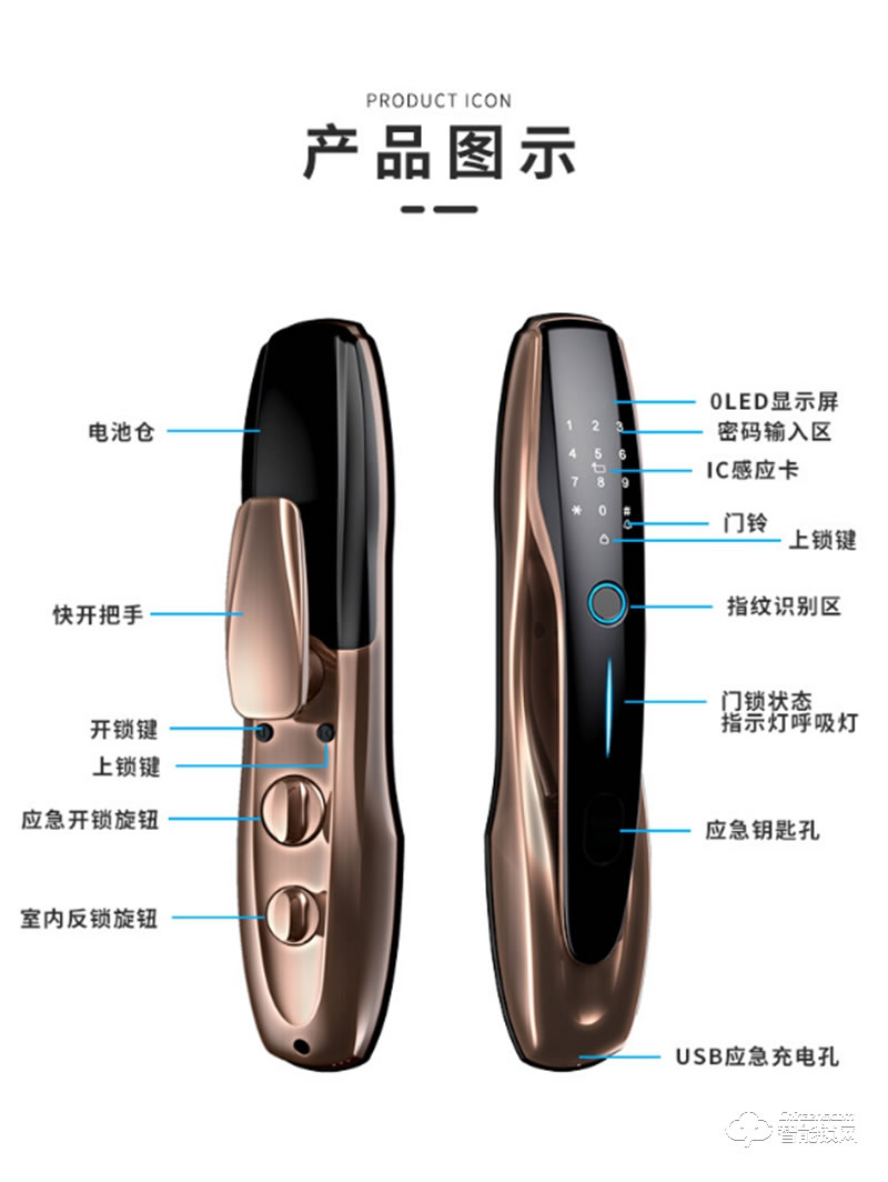 核奕智能鎖 E261家用防盜門(mén)全自動(dòng)電子密碼鎖
