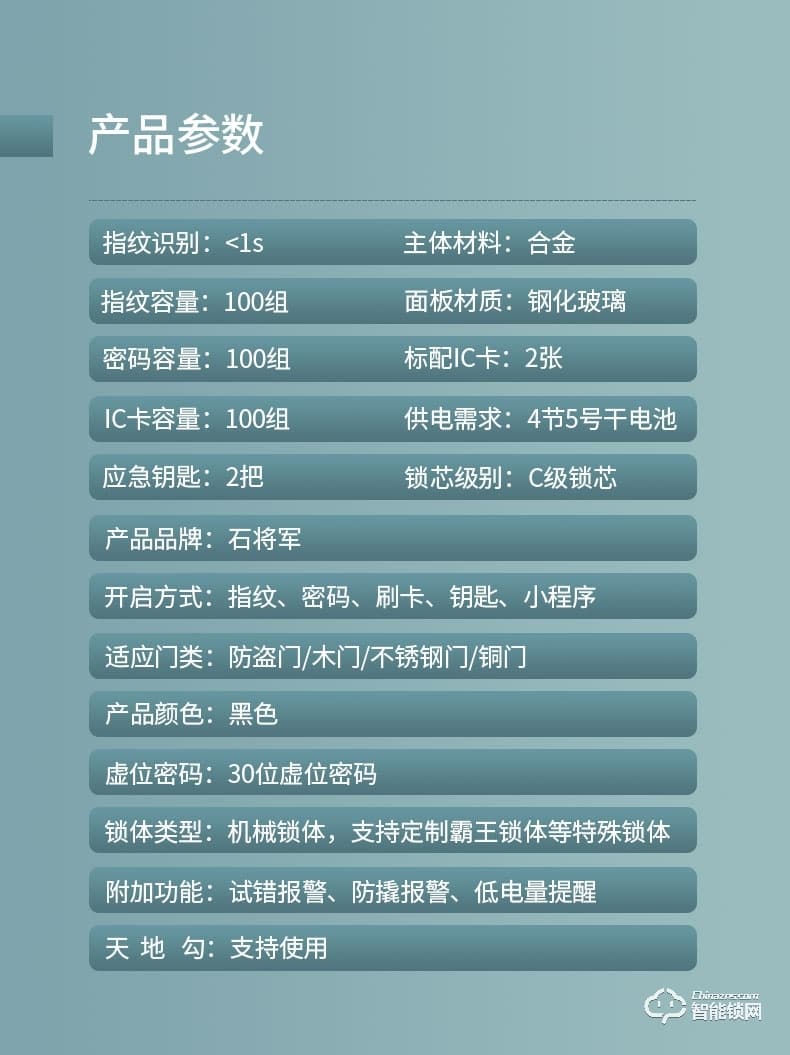 石將軍智能鎖 S2家用防盜門密碼鎖智能門鎖