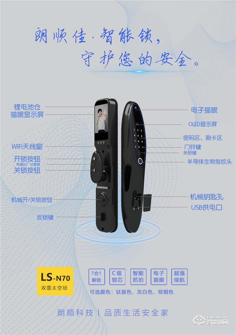 朗順智能鎖 LS-N70全自動(dòng)電子貓眼智能密碼鎖