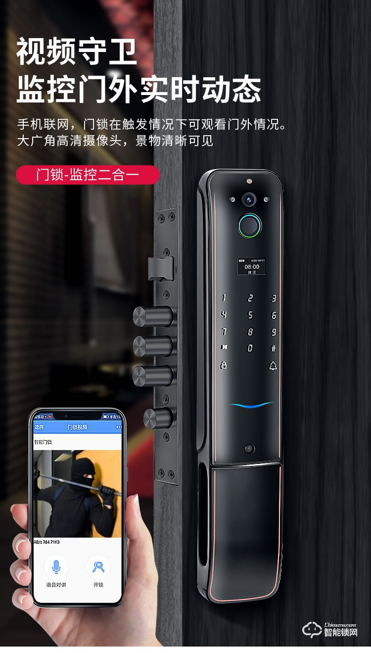 健漢智能鎖 家用防盜門可視貓眼鎖