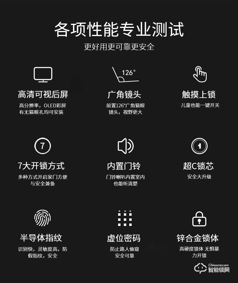科沃迪智能鎖 D9家用防盜門可視后屏帶監控攝像頭鎖