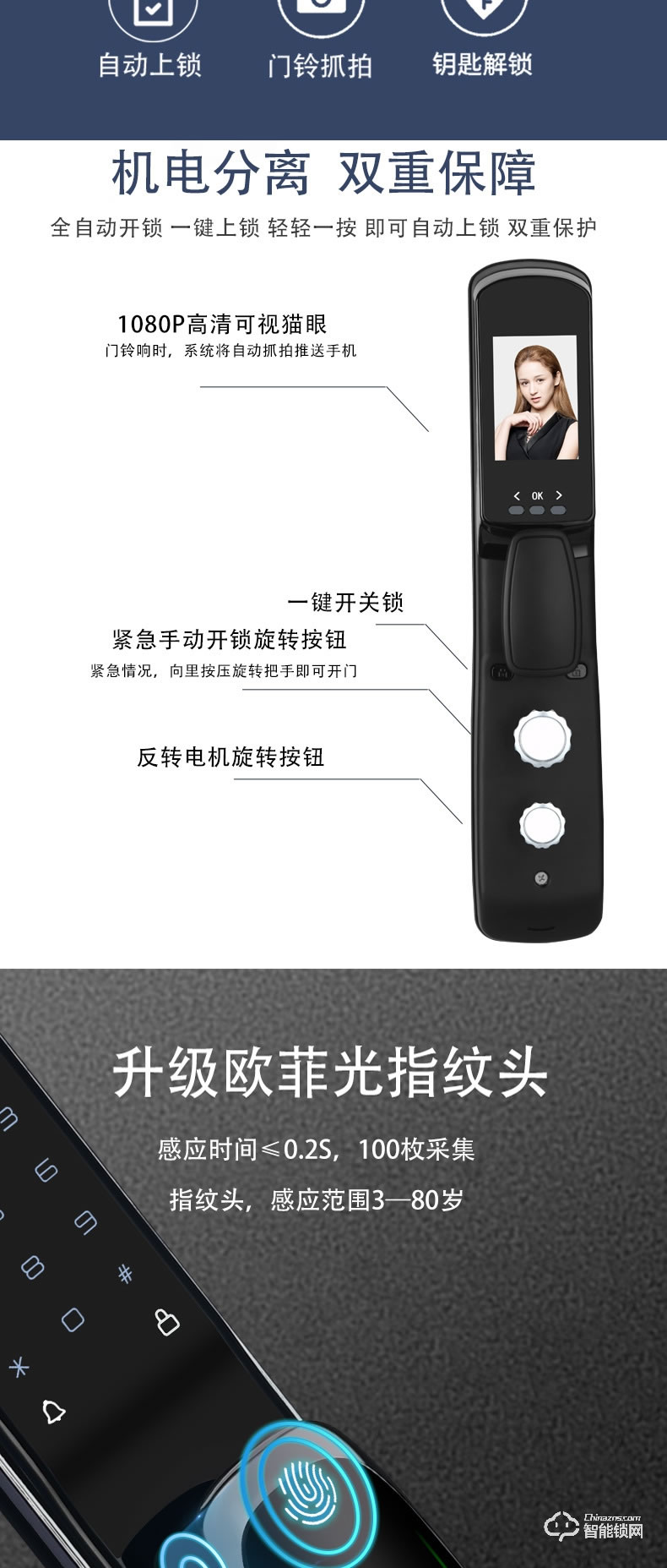 麥爾思智能鎖 G3可視全自動智能門鎖