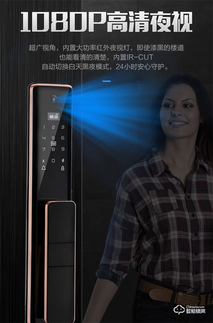 易麟智能鎖 Q01家用防盜門可視貓眼鎖