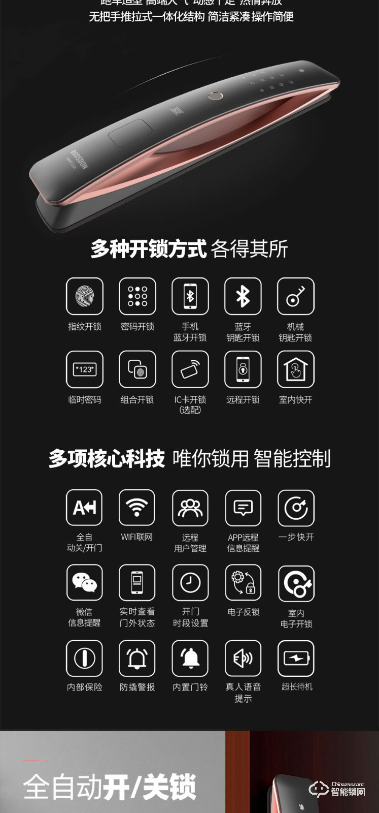 保仕盾智能鎖 Q1W家用防盜門(mén)全自動(dòng)密碼電子鎖
