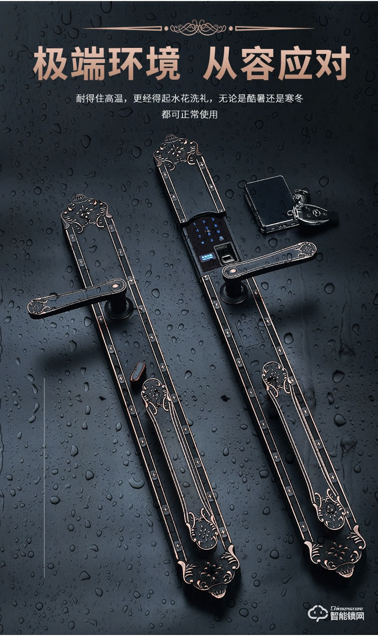 銀馳長款別墅指紋鎖 歐式雕花一觸即開