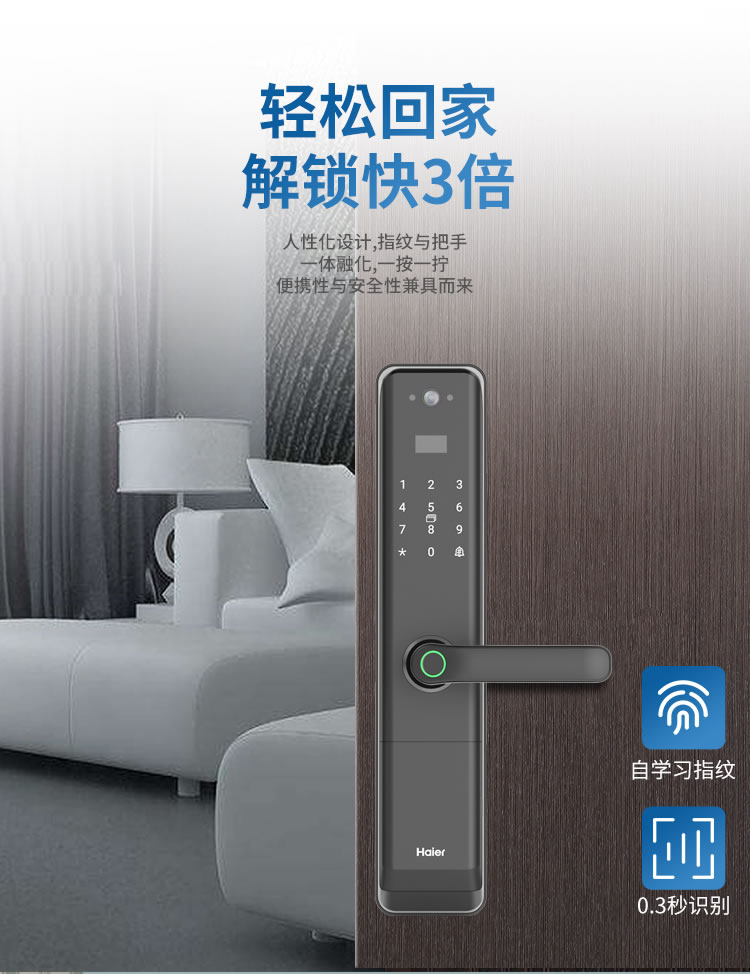 海爾貓眼鎖28EV室內帶屏指紋鎖家用防盜門電子門鎖密碼鎖EV28