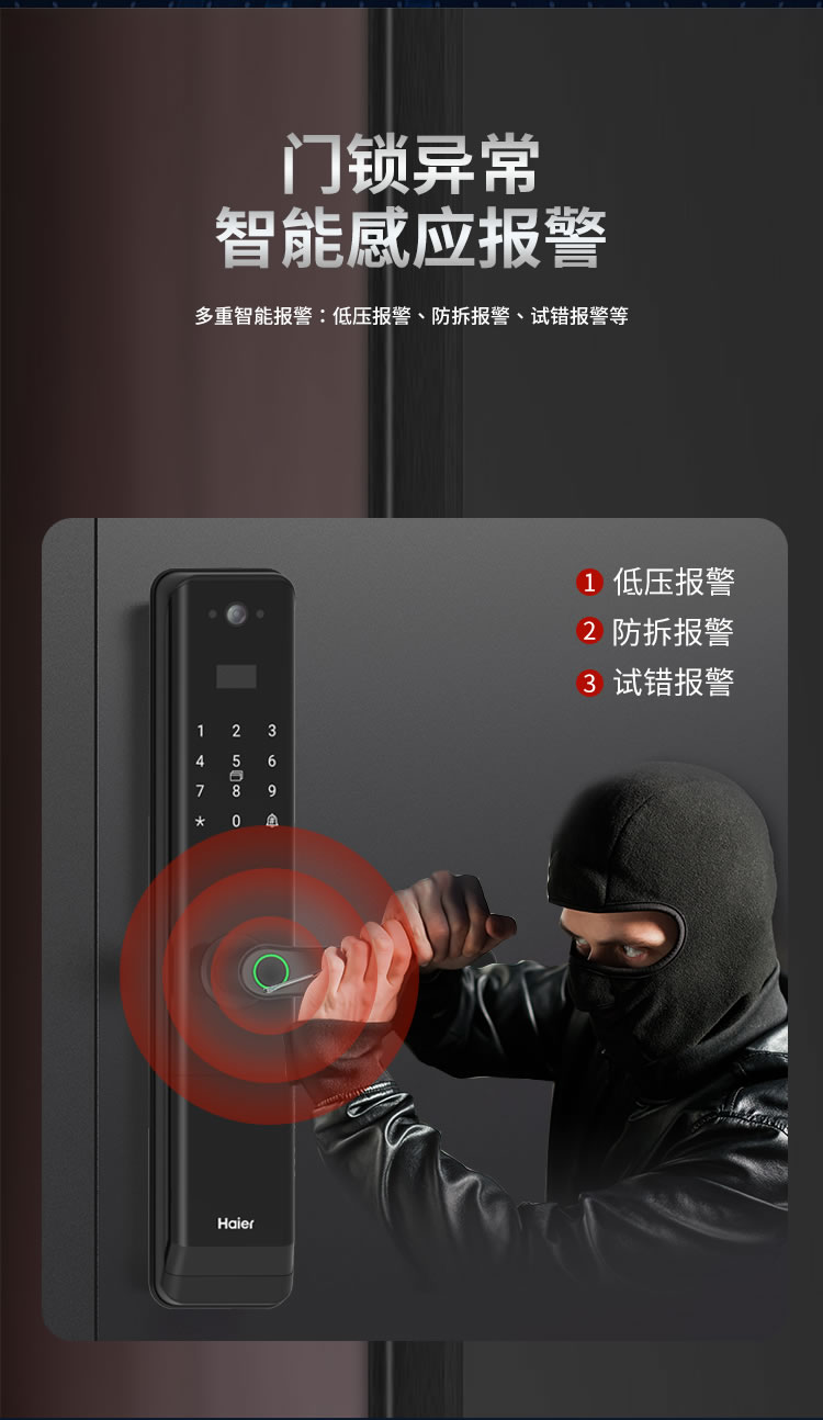 海爾貓眼鎖28EV室內帶屏指紋鎖家用防盜門電子門鎖密碼鎖EV28