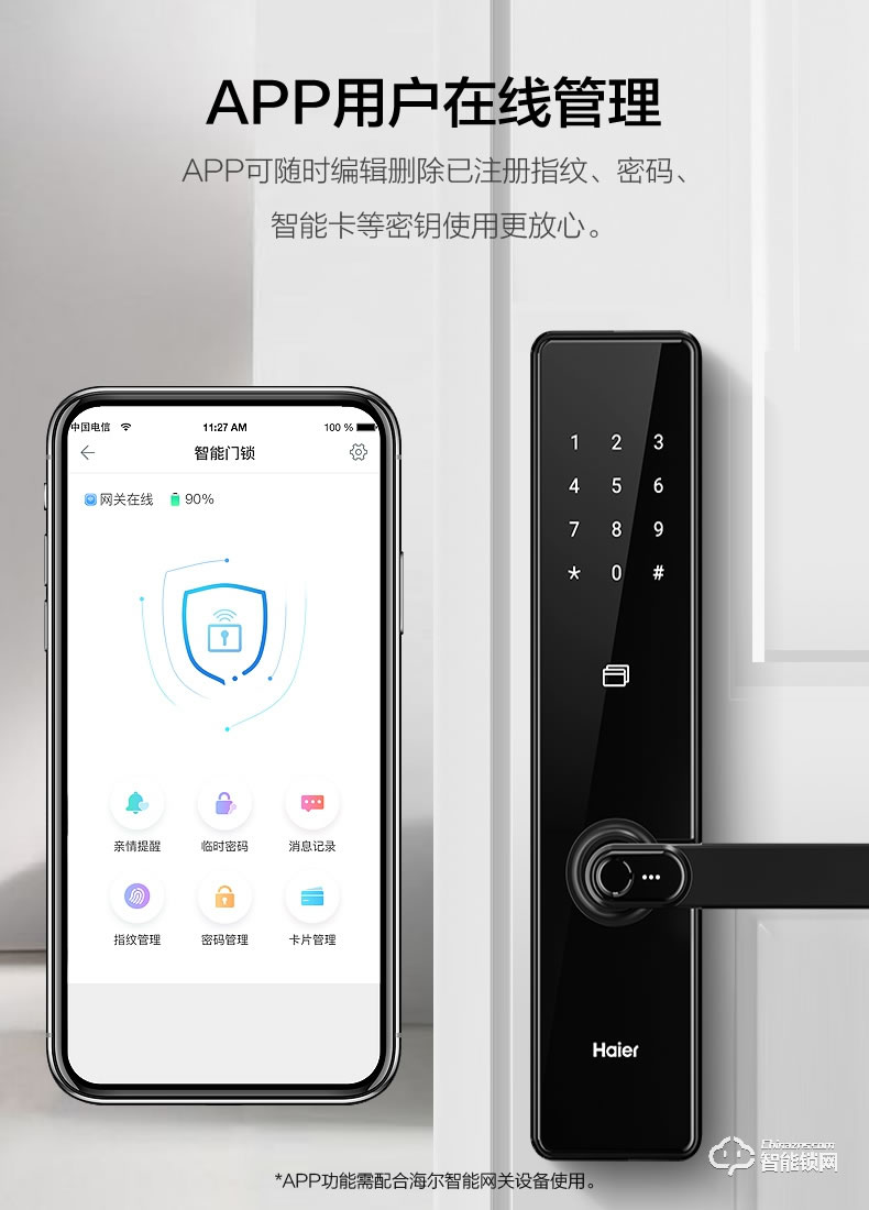 海爾20E智能鎖 2.5D高強度鋼化屏