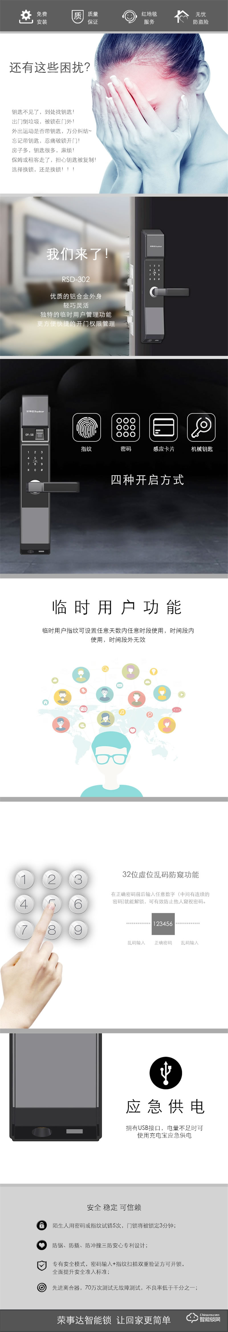 榮事達智能鎖RSD-302 多種開啟方式