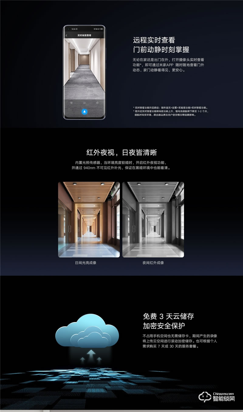 小米智能門鎖 Pro碳素黑 高清超廣角攝像頭