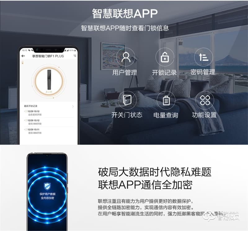 聯(lián)想F1 PLUS 3D人臉識別智能鎖防盜門指紋鎖遠程智控