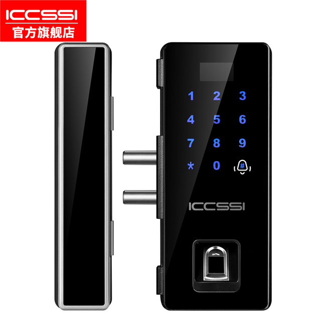 艾棲免開(kāi)孔玻璃門鎖 指紋密碼鎖 智能遙控鎖