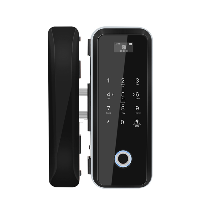 因碩玻璃門指紋鎖 辦公室免開孔 打卡考勤遙控密碼鎖