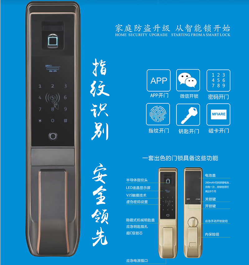 上品家智能鎖 半導體指紋頭密碼鎖