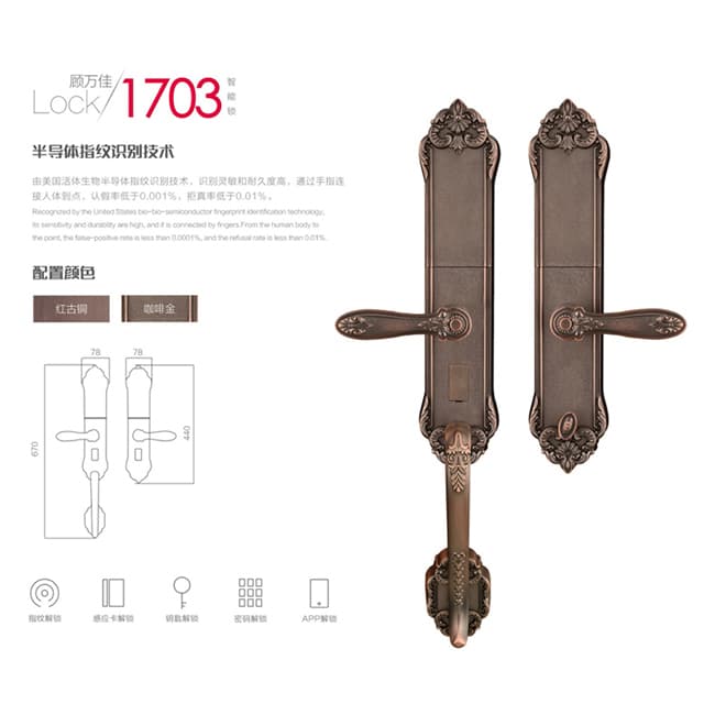 顧萬佳智能鎖 1701歐式別墅智能門鎖